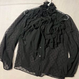 Vintage Sheer Black Ruffle Blouse